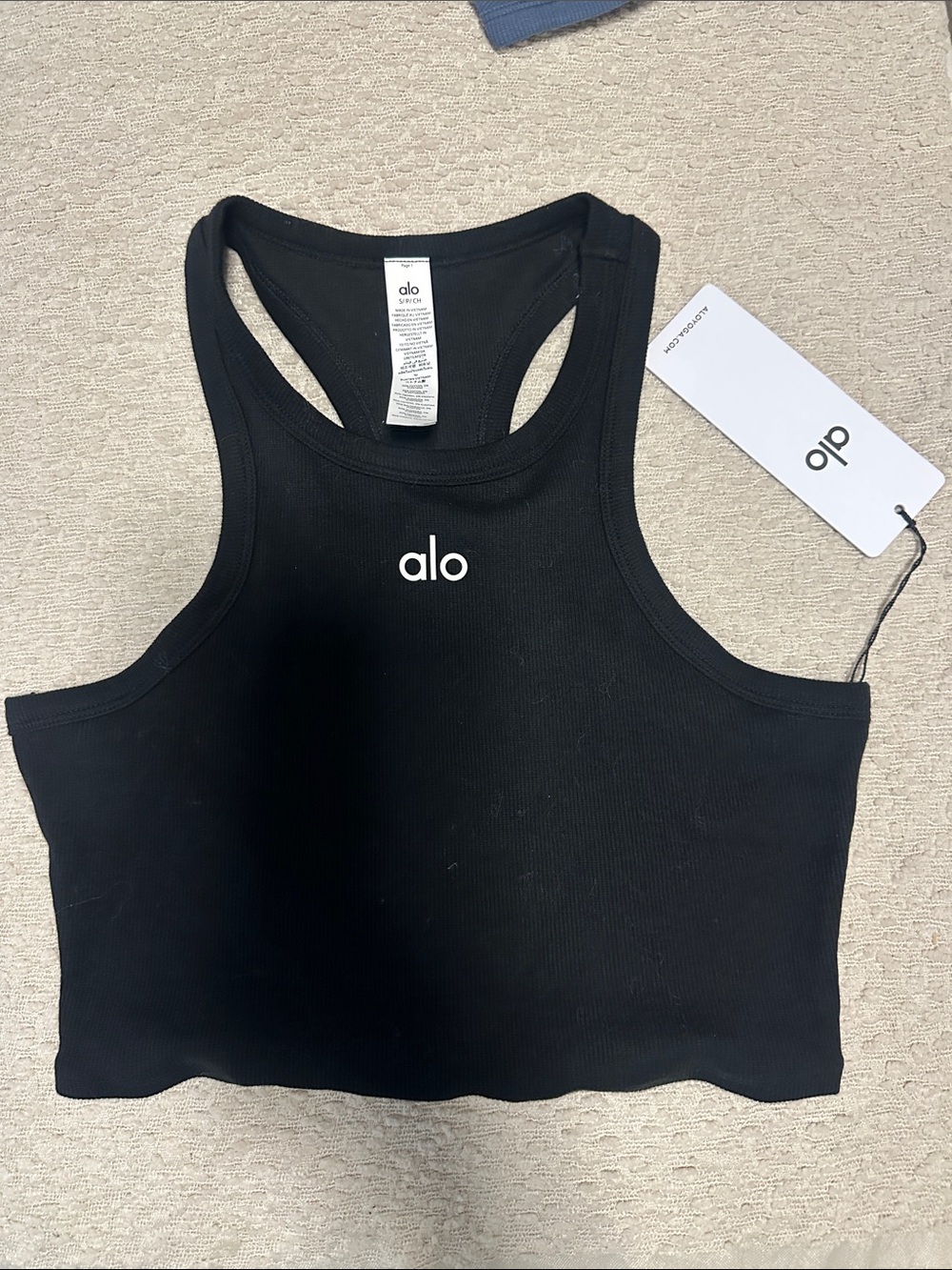 ALO Yoga Black Ribbed Racerback Crop Tank
